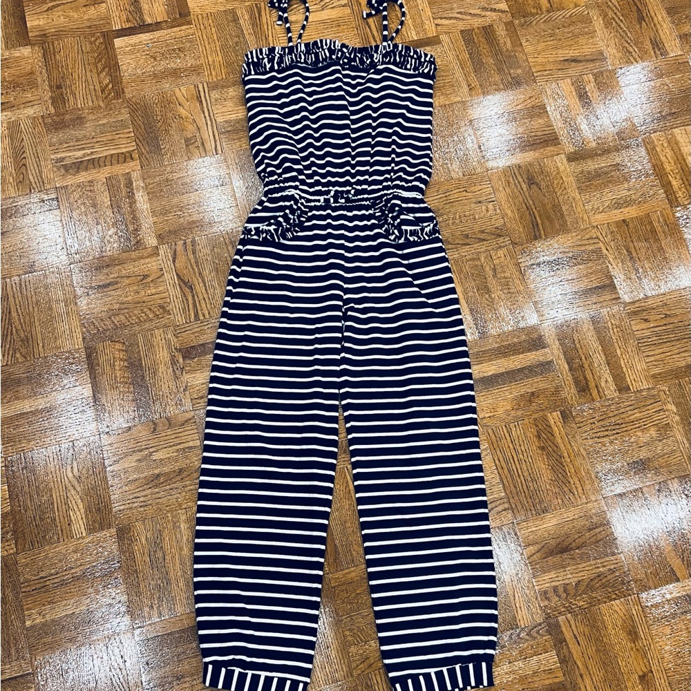 Kate Mack Navy and White Striped Kids One Piece
